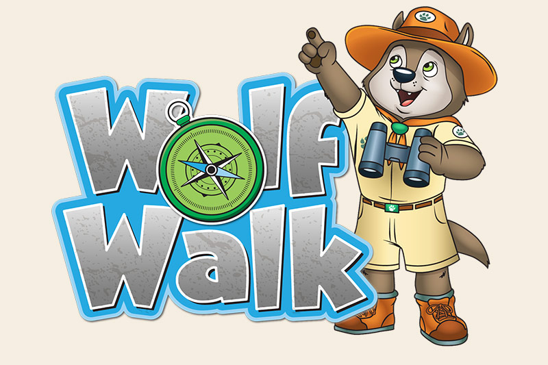 grey logo with green compass in the middle with scott character to the right